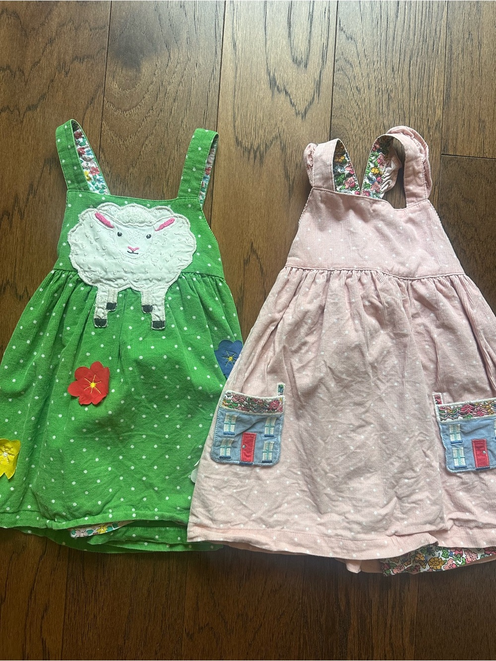 Mini Boden Green & Pink Polka Dot Reversible Kids Dresses